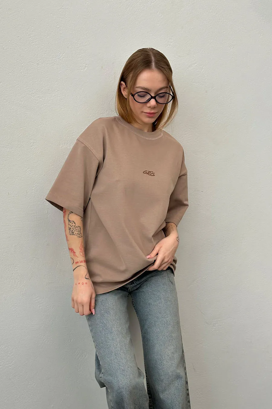 Garage T -shirt Oversiz with velor effect cappuccino