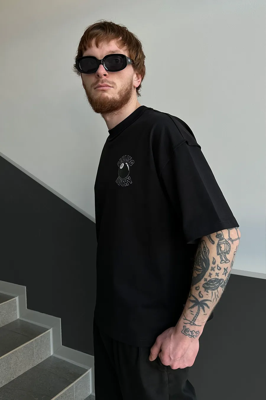 Футболка GARAGE BOXY з відкритими швами принт LUCKY Чорний