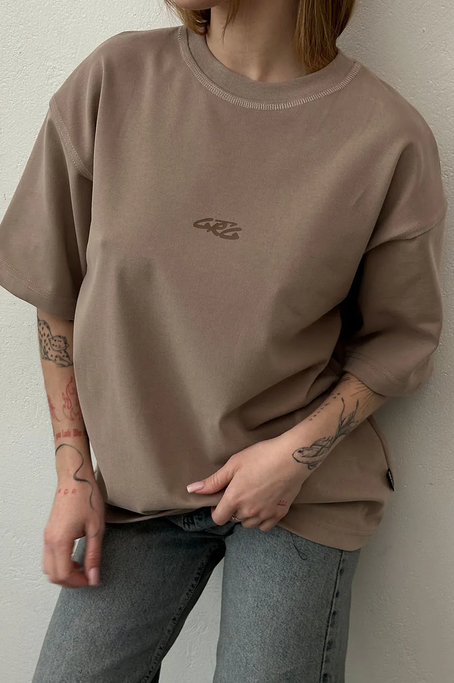 Garage T -shirt Oversiz with velor effect cappuccino