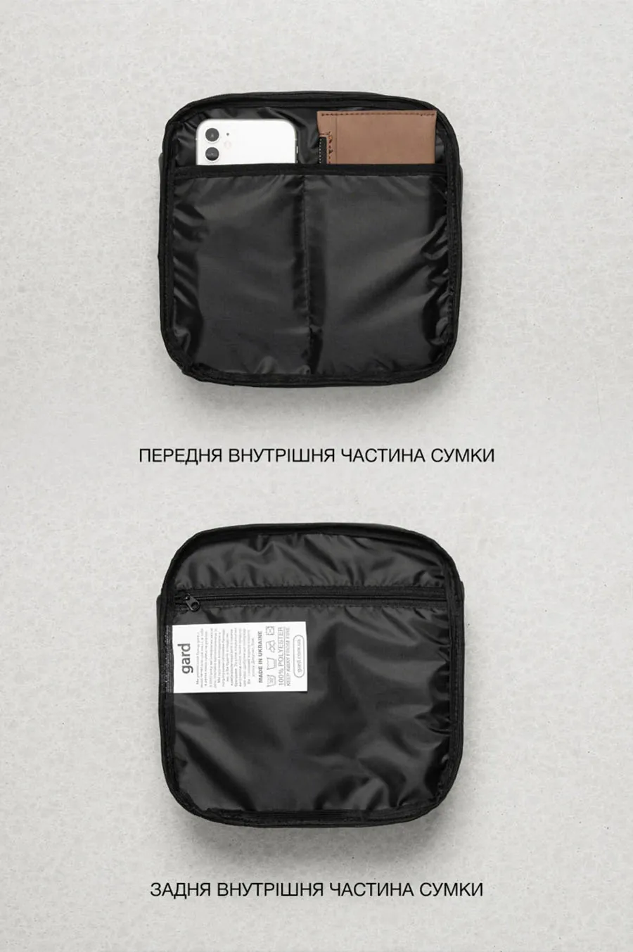 Messenger Gard Bag over Kvadrat's shoulder | Kyiv map 1/24 black