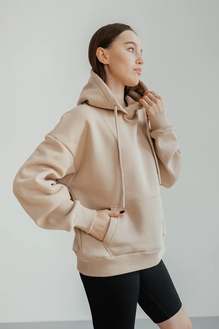 Hoodie GARAGE Basic OVERSIZE with pile Beige