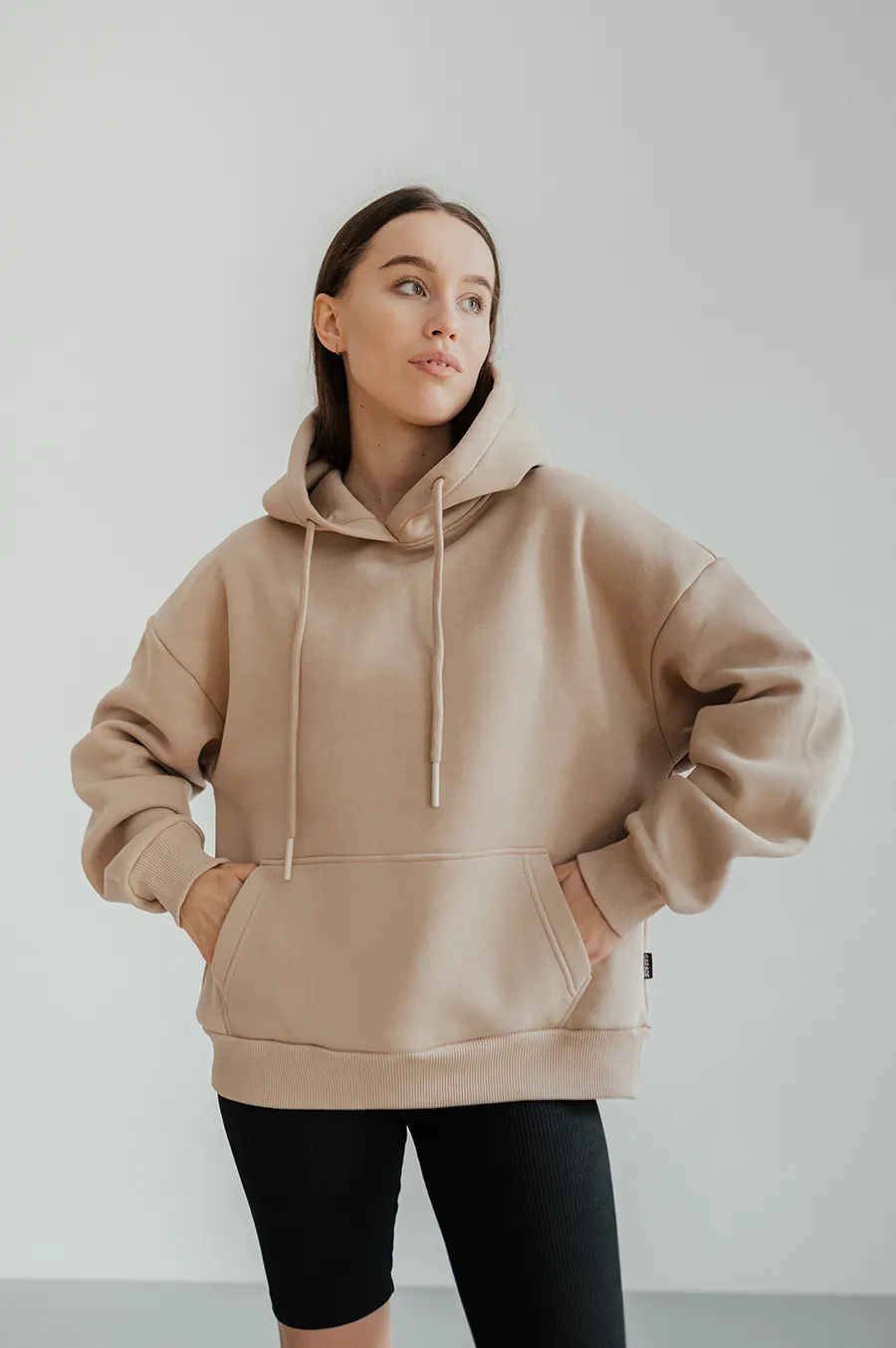 Hoodie GARAGE Basic OVERSIZE with pile Beige