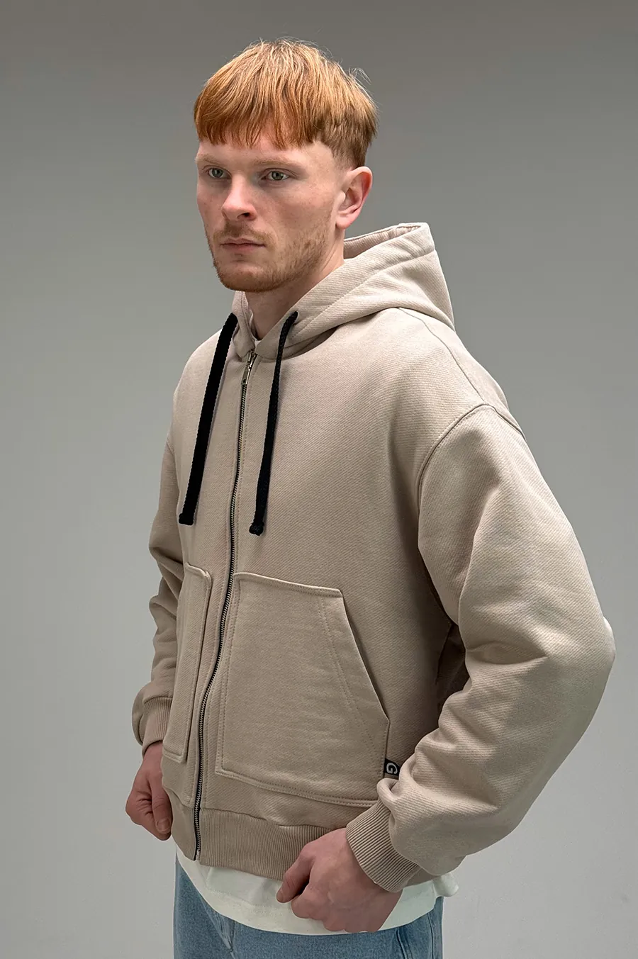 Oversized GARAGE zipper hoodie made of diagonal cotton by T.Tash