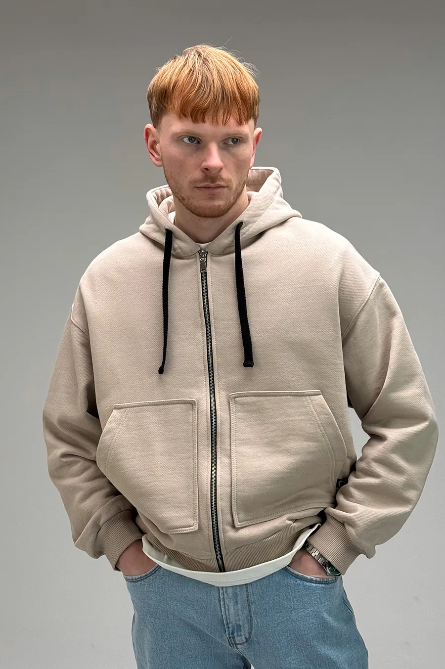Oversized GARAGE zipper hoodie made of diagonal cotton by T.Tash