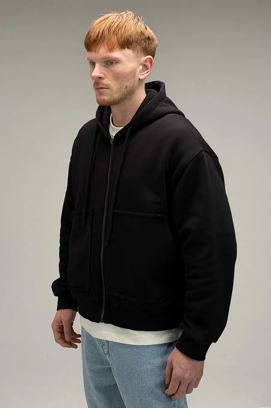 GARAGE zipper hoodie oversize diagonal cotton Black