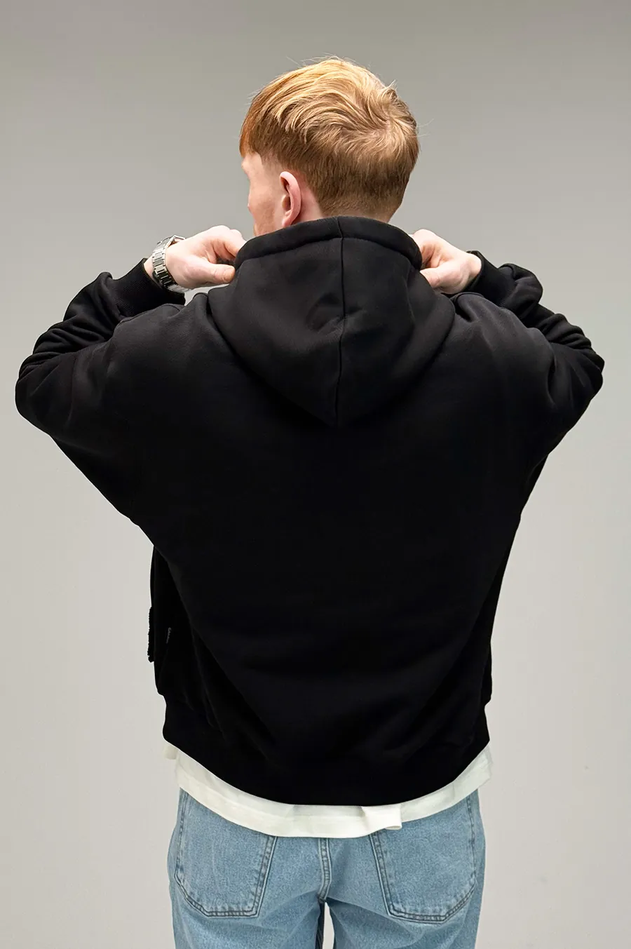 GARAGE zipper hoodie oversize diagonal cotton Black
