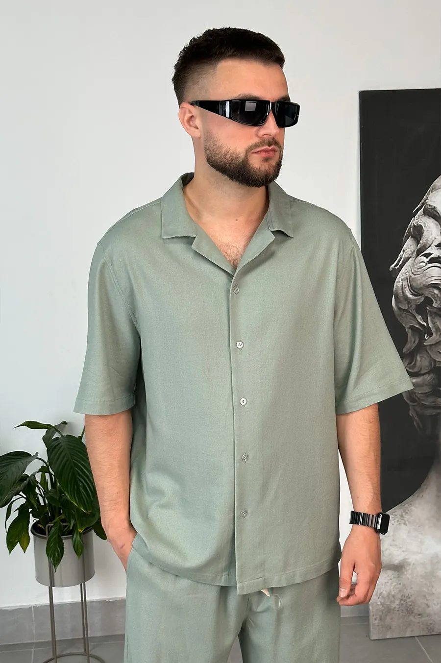 GARAGE shirt with turn-down collar Olive