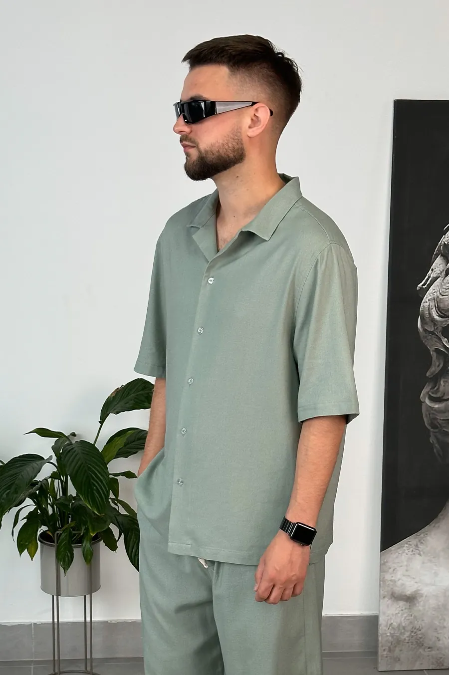 GARAGE shirt with turn-down collar Olive