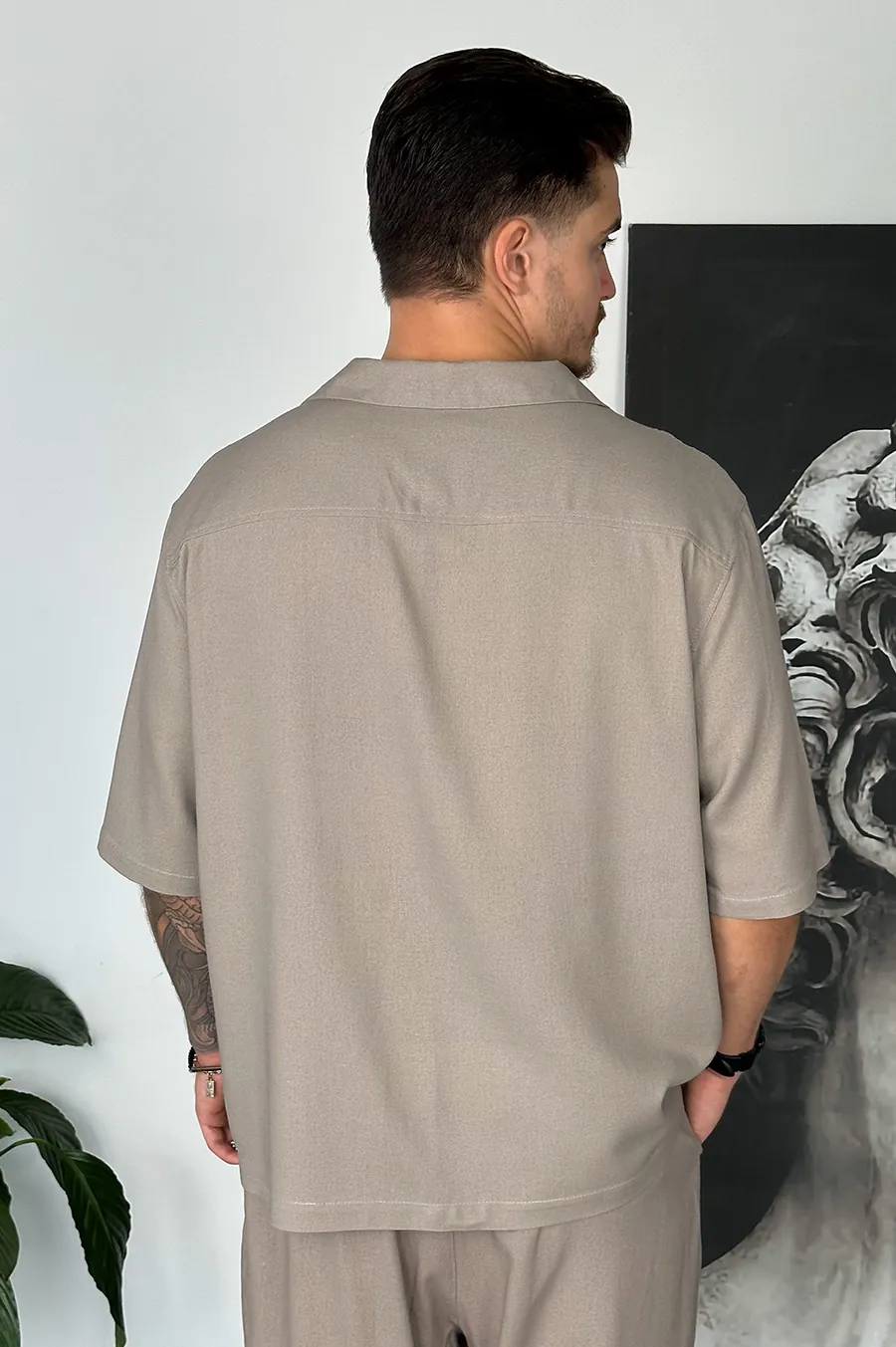 GARAGE shirt with stand-up collar Cappuccino