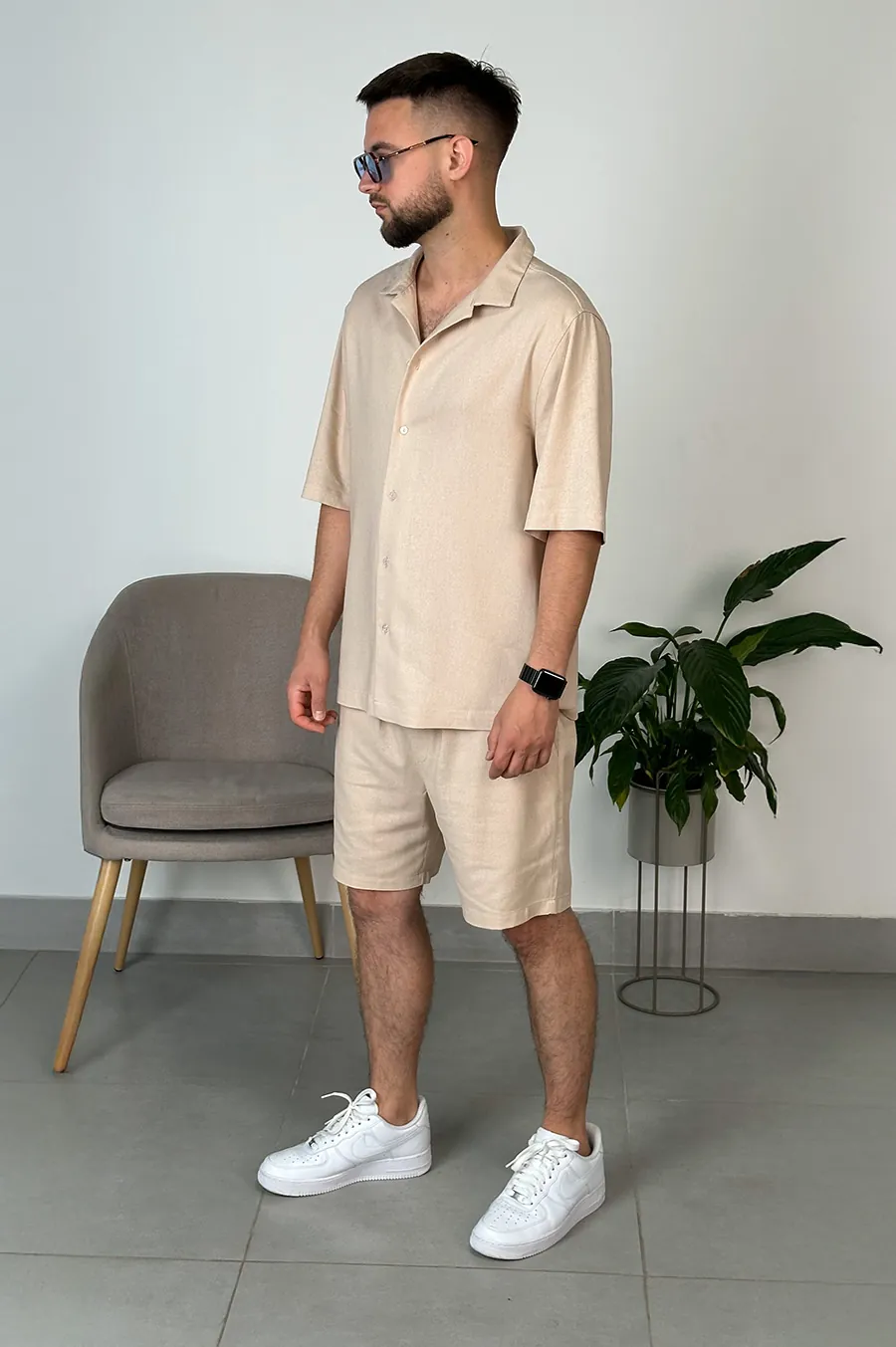 Shirt GARAGE with a folding collar Beige