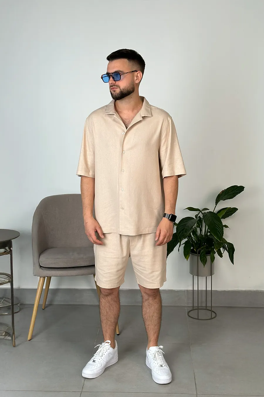 Shirt GARAGE with a folding collar Beige