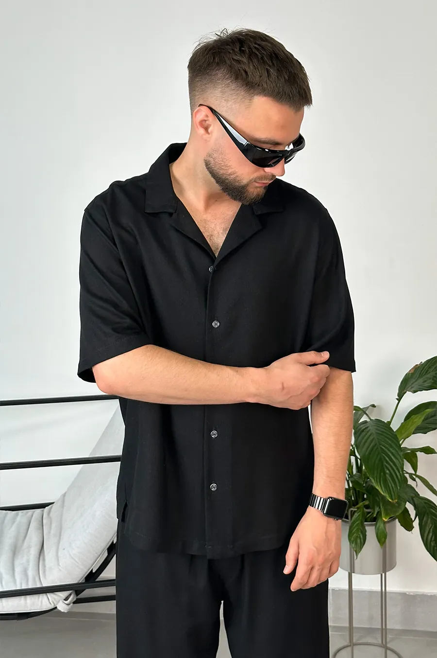 GARAGE shirt with turn-down collar Black