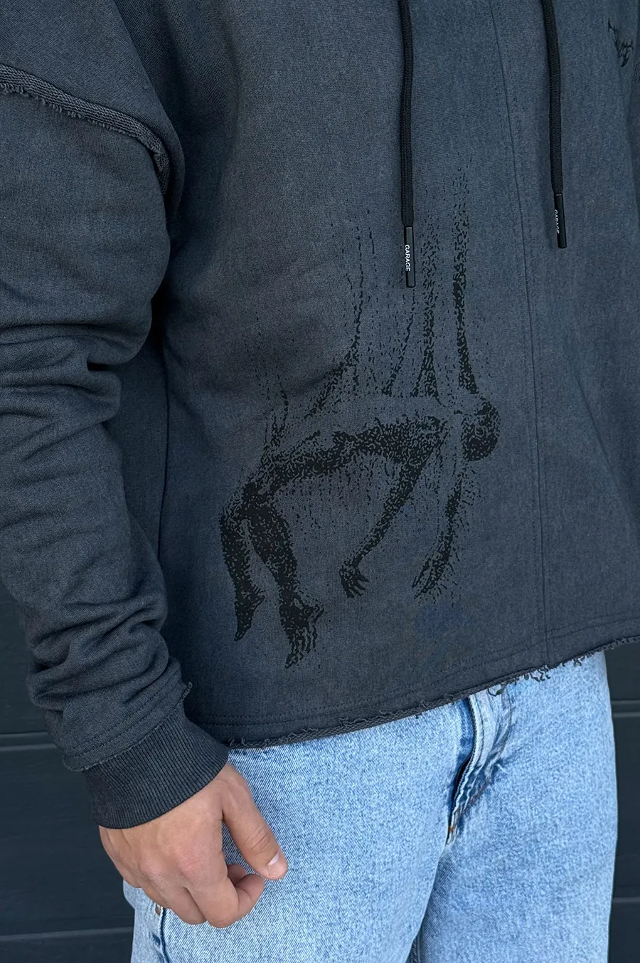 Худі GARAGE укорочений з ефектом виварювання Т.Сірий