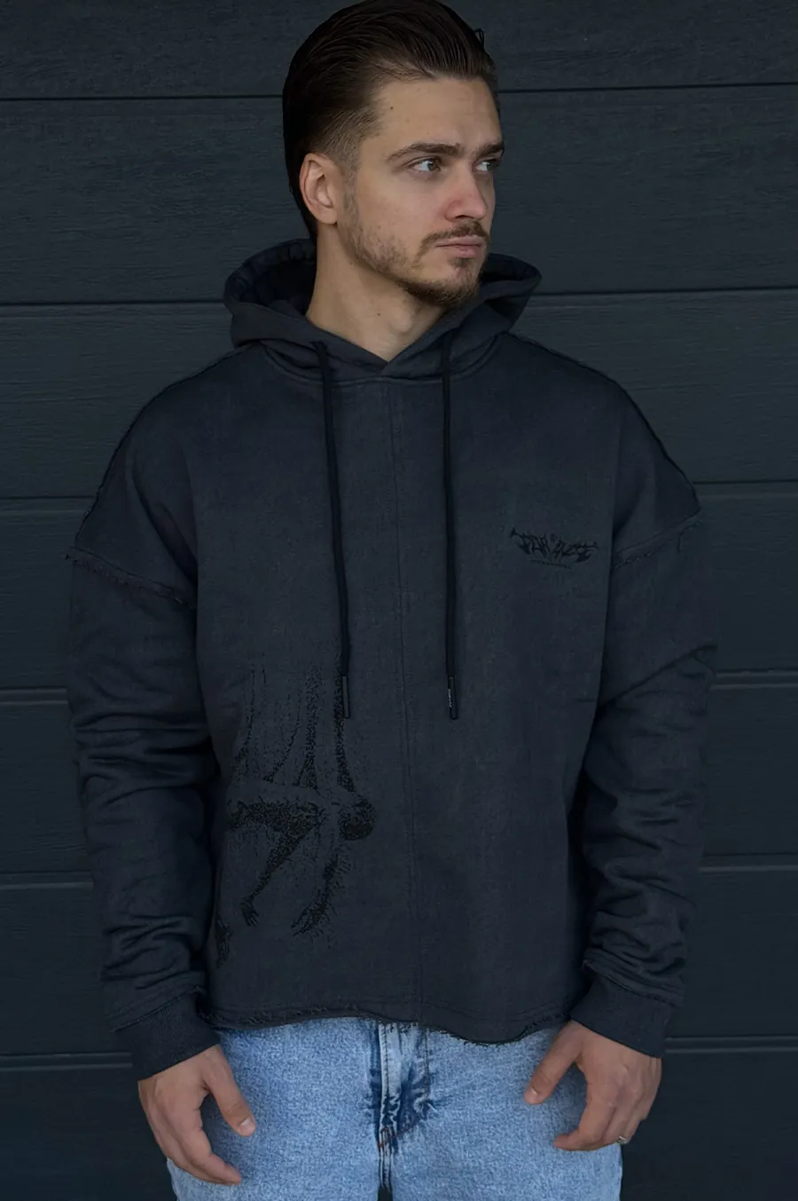 Худі GARAGE укорочений з ефектом виварювання Т.Сірий