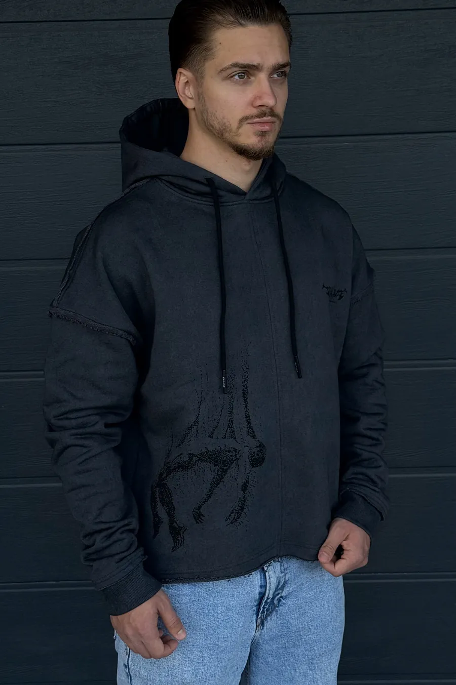 Худі GARAGE укорочений з ефектом виварювання Т.Сірий