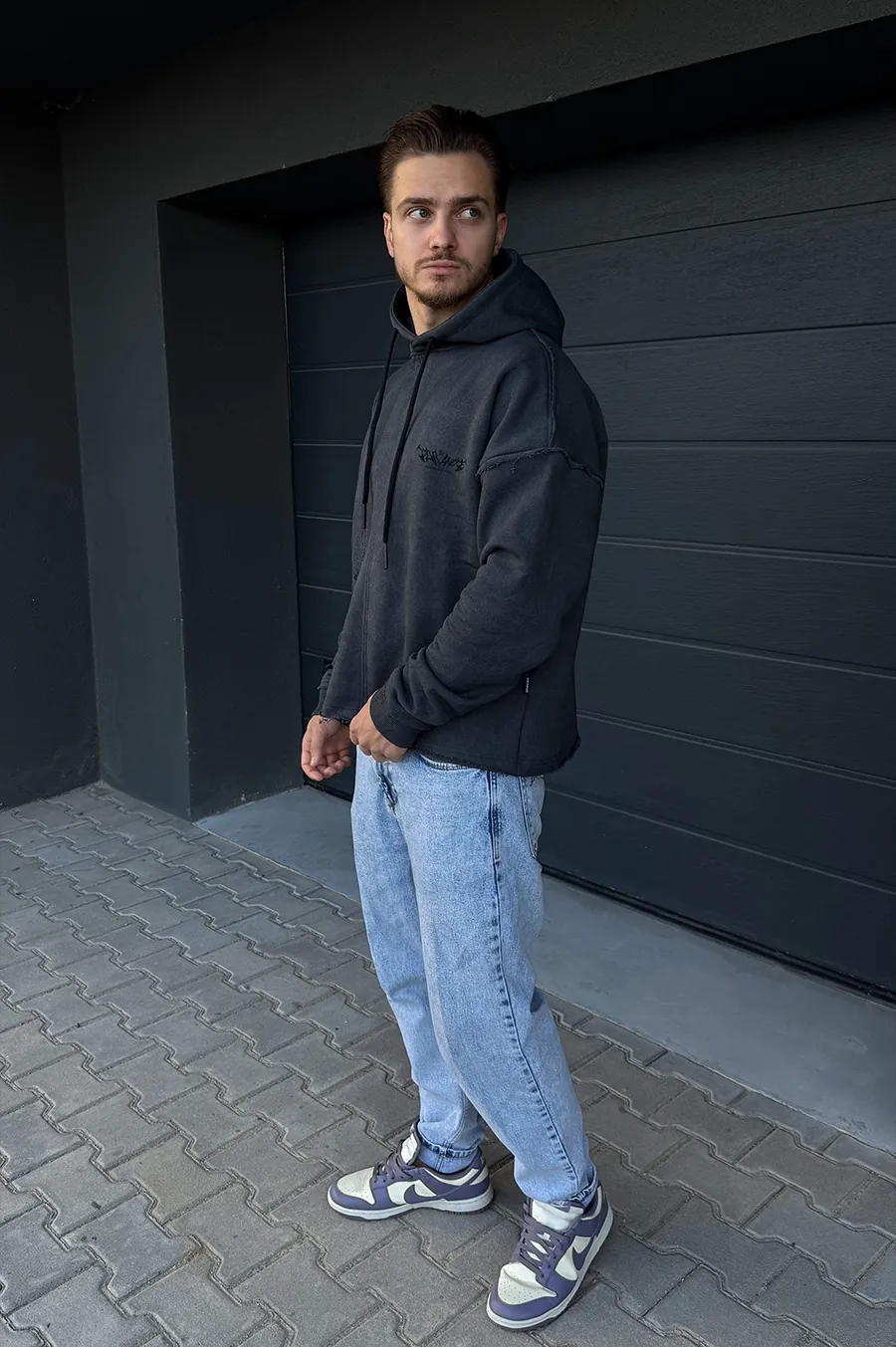 Худі GARAGE укорочений з ефектом виварювання Т.Сірий