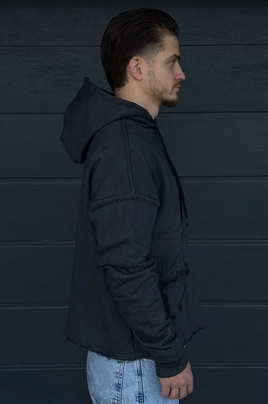 Худі GARAGE укорочений з ефектом виварювання Т.Сірий