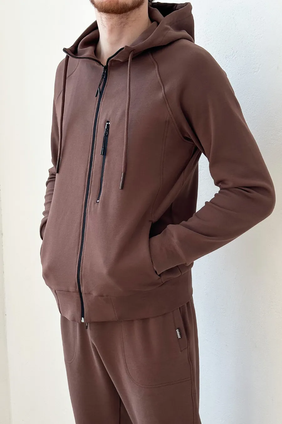 GARAGE zipp hoodie with zip pocket Chocolate