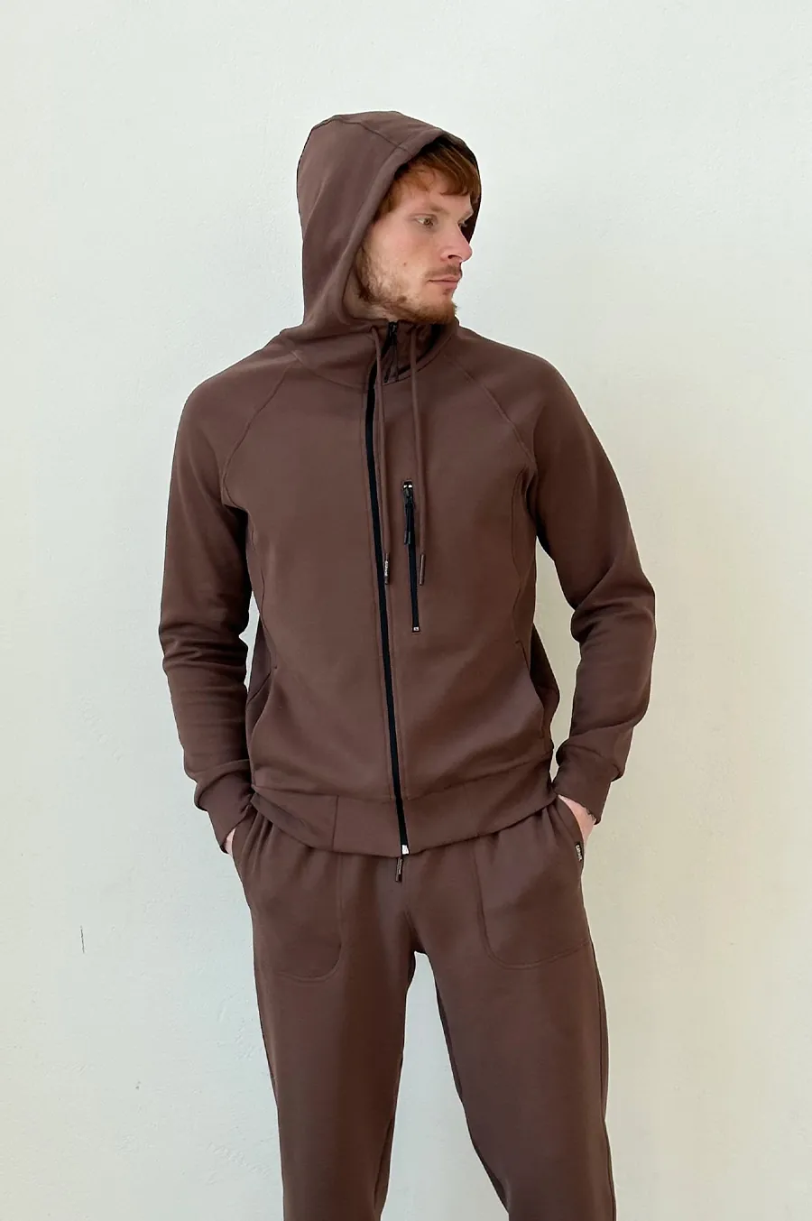 GARAGE zipp hoodie with zip pocket Chocolate