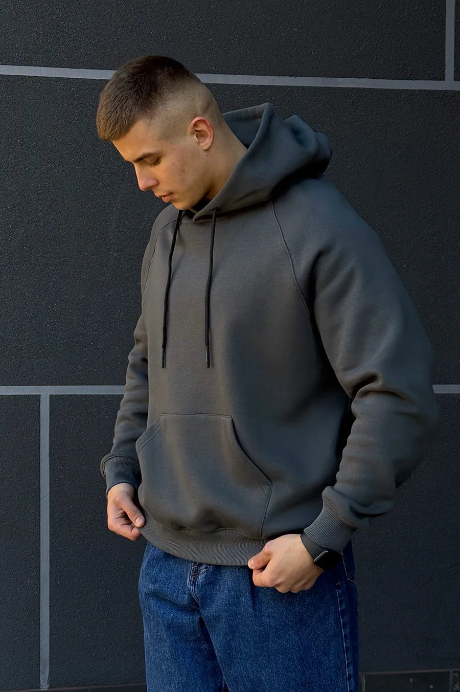 Худі GARAGE Oversize Essentials Style Basic з начосом Т.Сірий