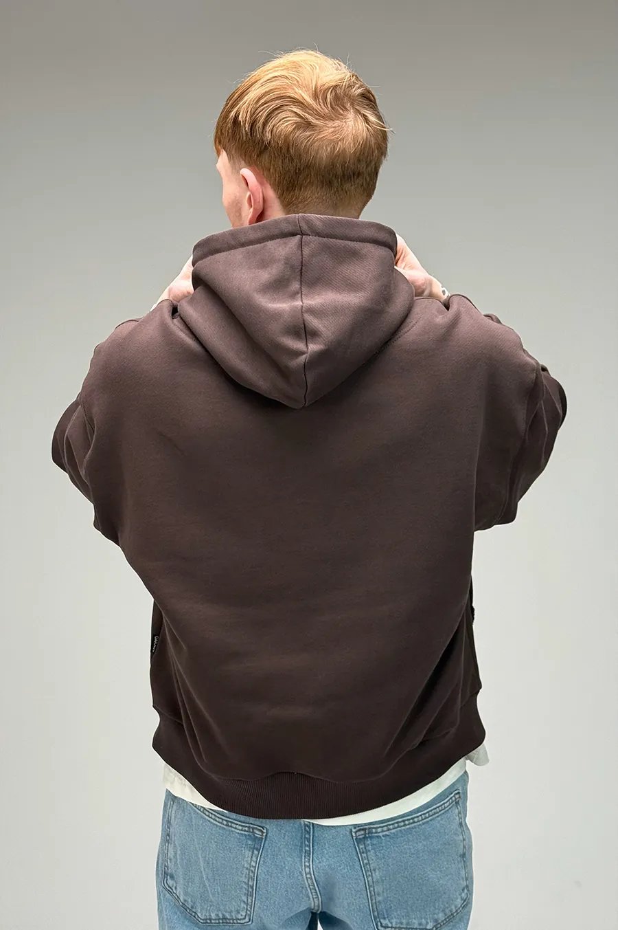 GARAGE zipper hoodie oversize made of diagonal cotton Chocolate