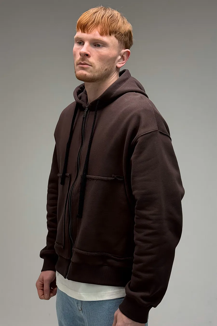 GARAGE zipper hoodie oversize made of diagonal cotton Chocolate