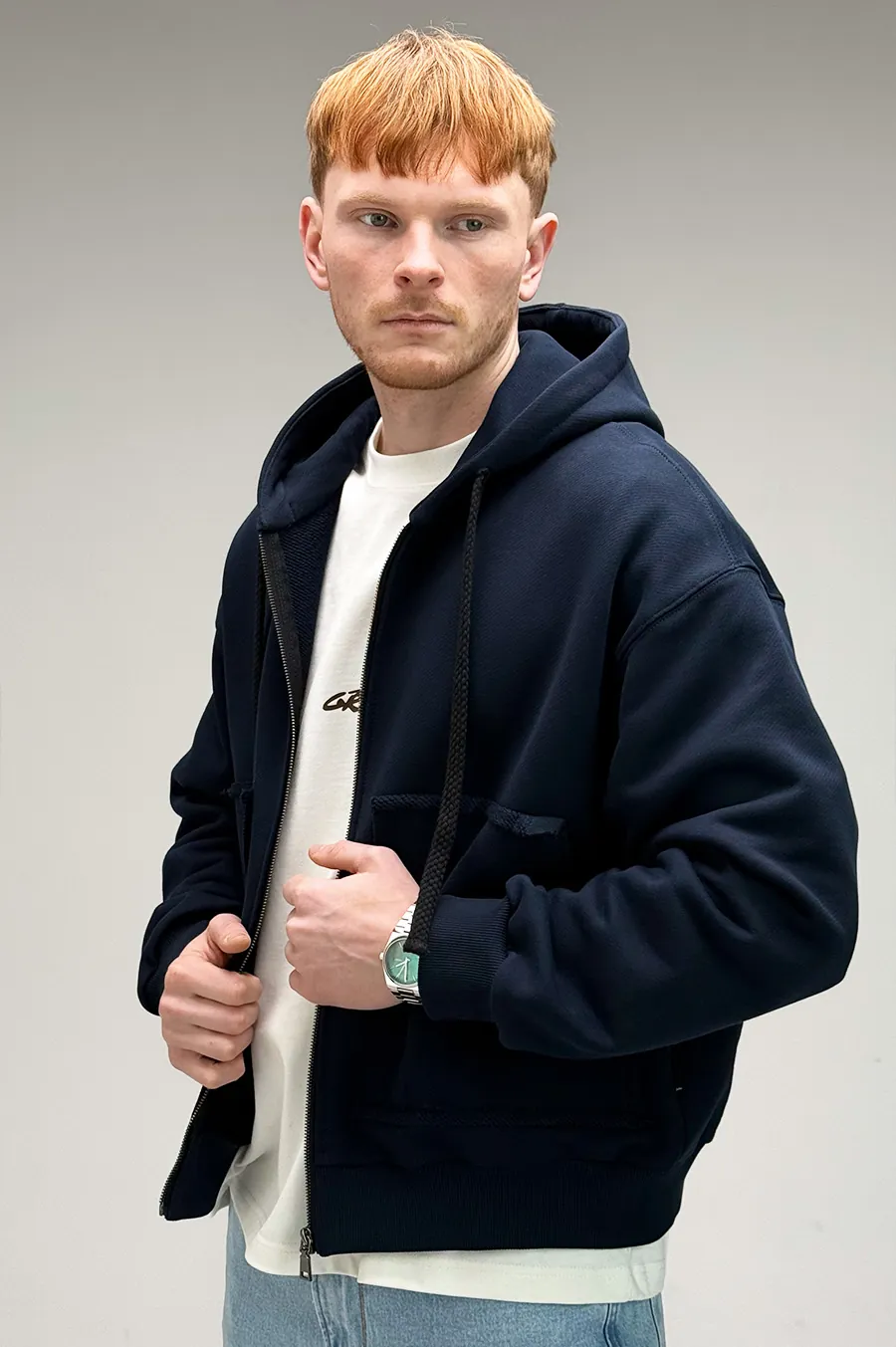Oversized GARAGE zipper hoodie made of diagonal cotton T. Sinii