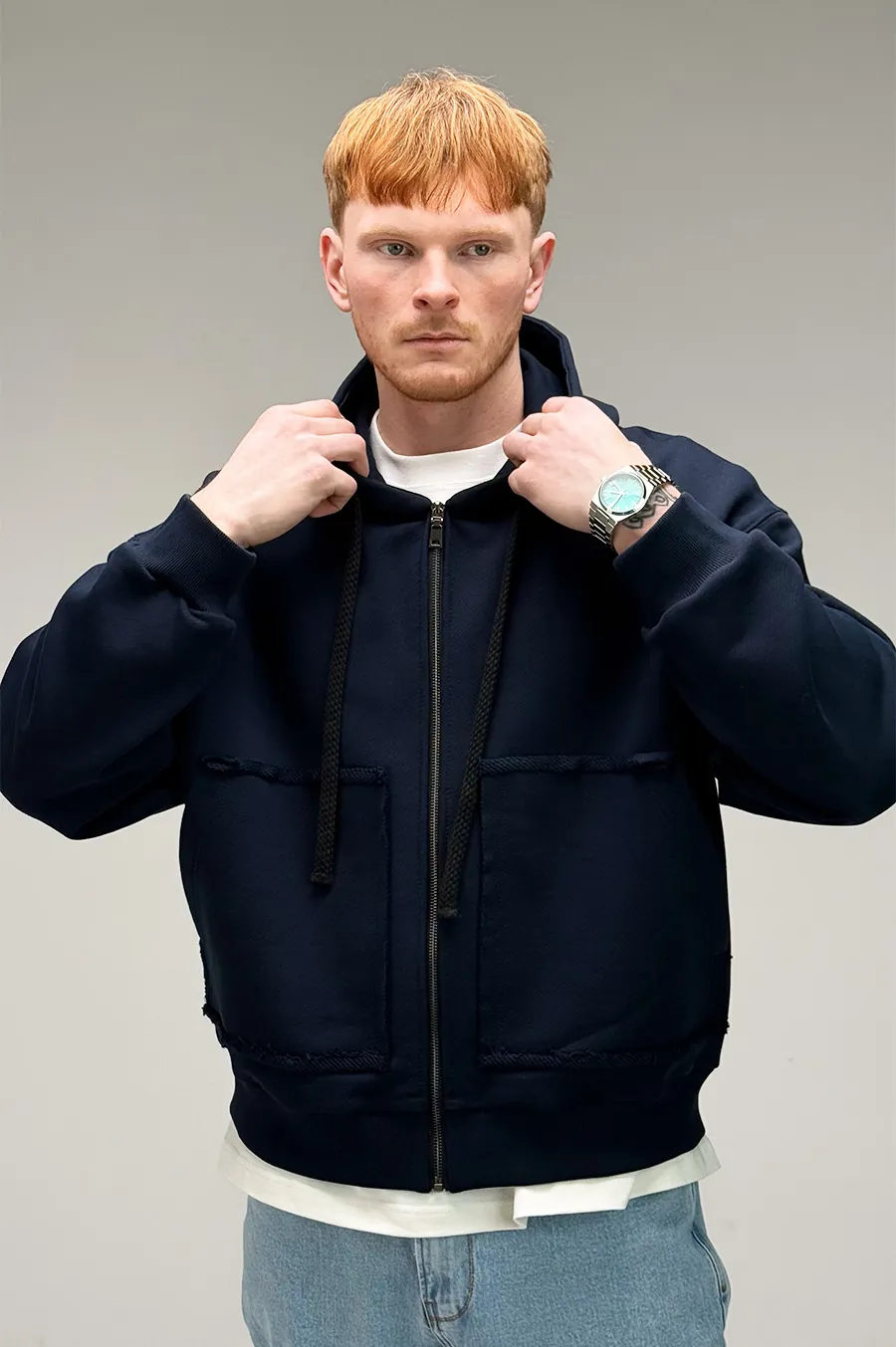 Oversized GARAGE zipper hoodie made of diagonal cotton T. Sinii