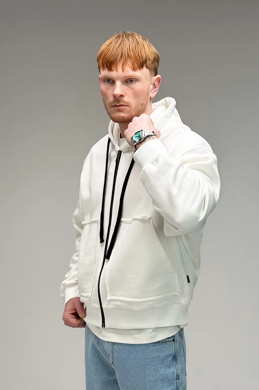Oversized GARAGE zipper hoodie made of diagonal cotton Milk