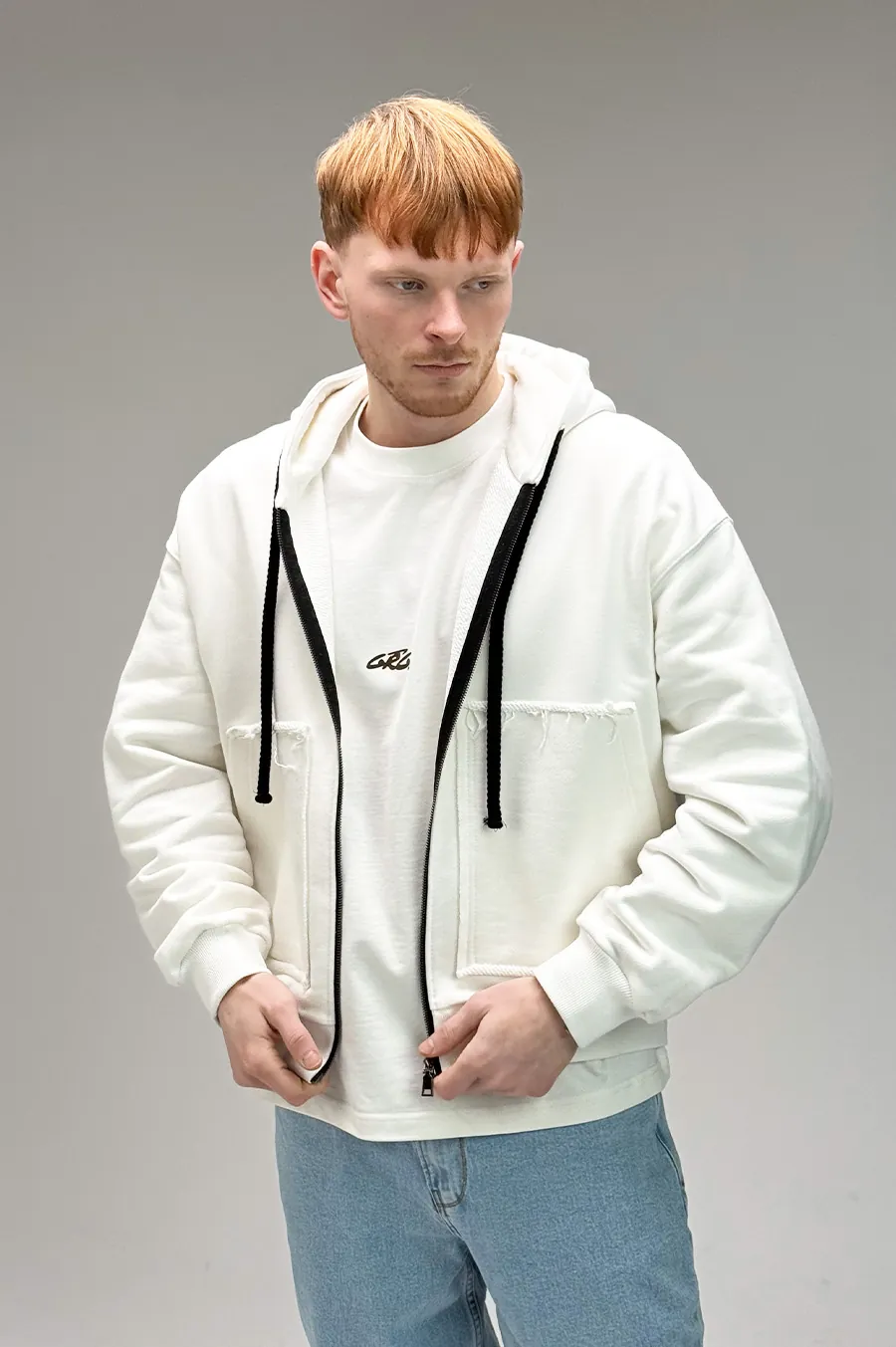 Oversized GARAGE zipper hoodie made of diagonal cotton Milk