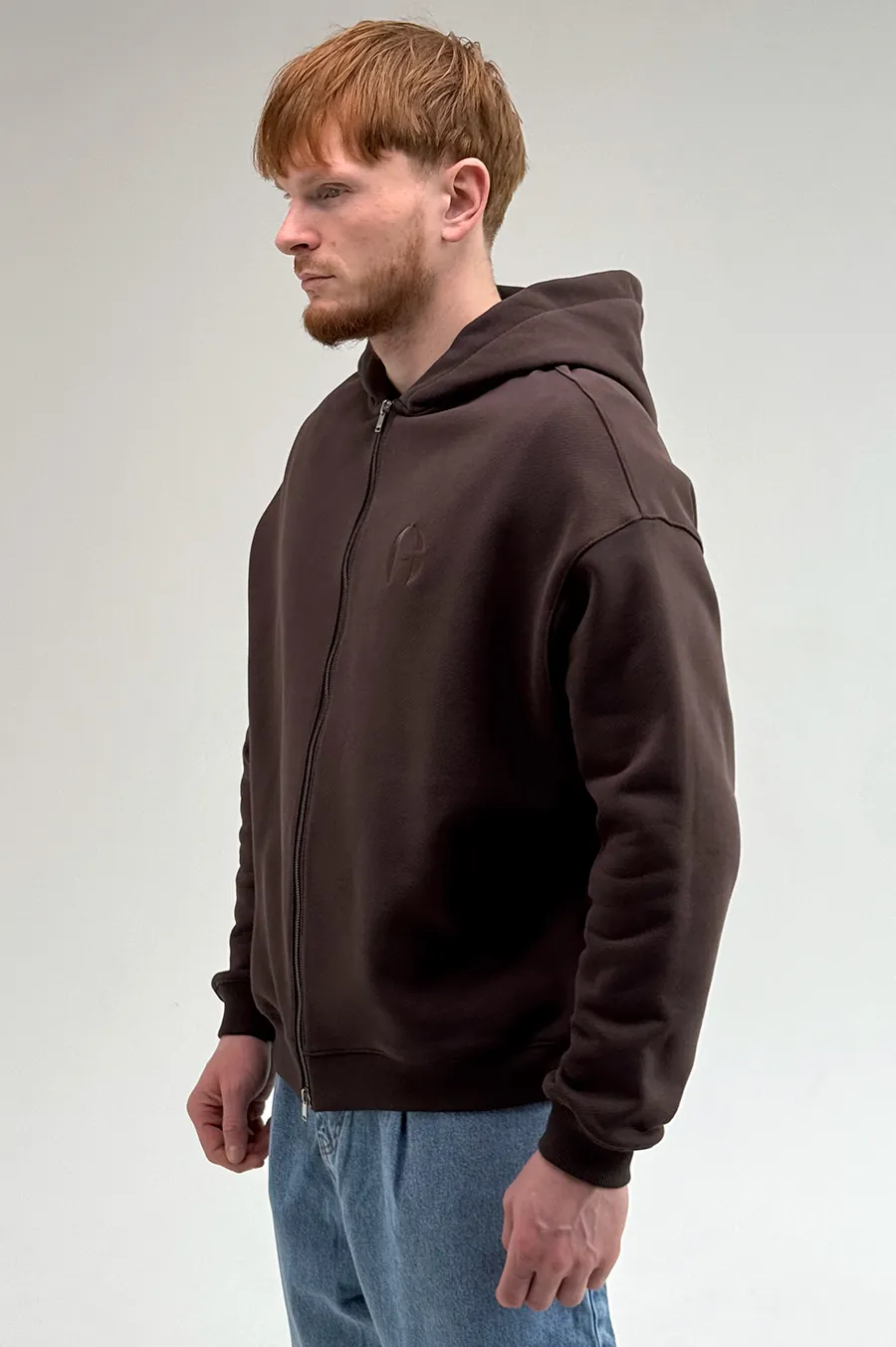GARAGE Black Island diagonal cotton zip-up hoodie with Chocolate embroidery
