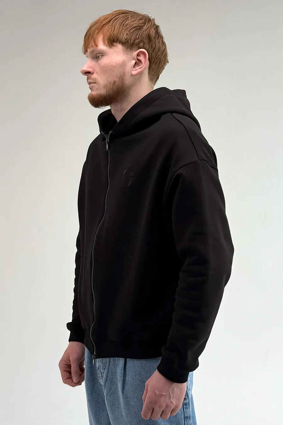 GARAGE Black Island Diagonal Cotton Zip Up Hoodie Black