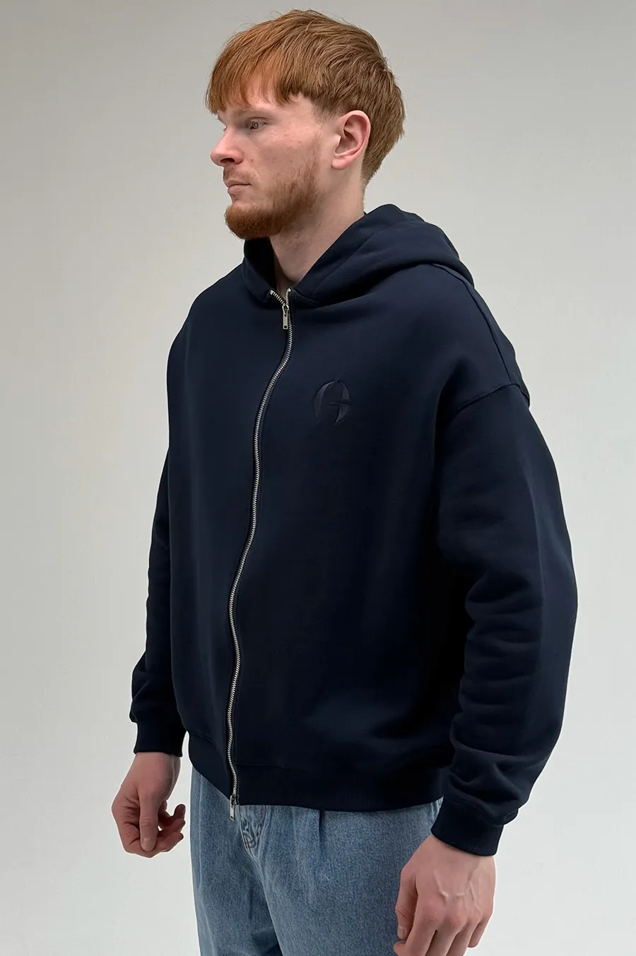 GARAGE Black Island diagonal cotton zip-up hoodie with T. Blue embroidery
