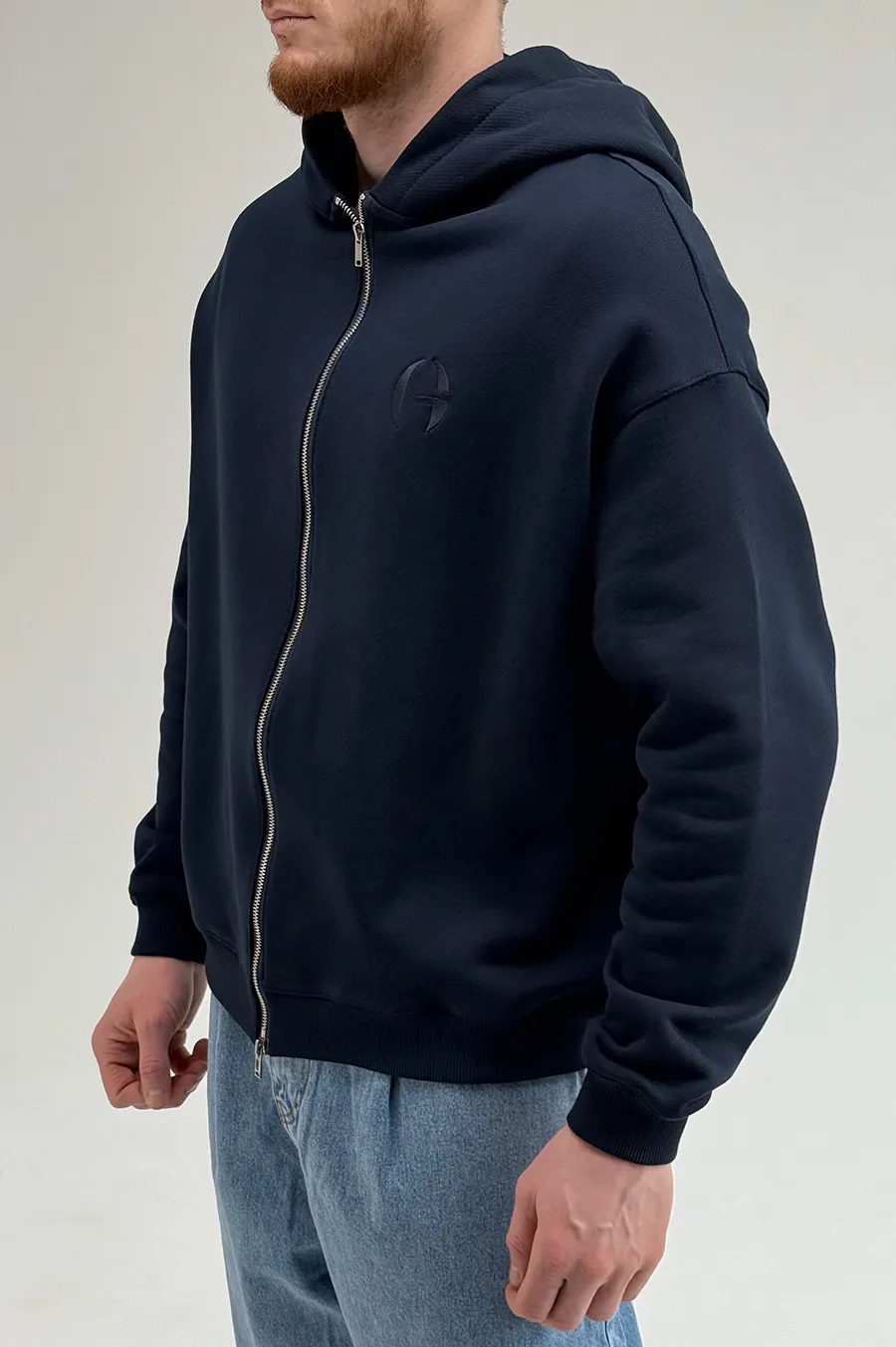 GARAGE Black Island diagonal cotton zip-up hoodie with T. Blue embroidery