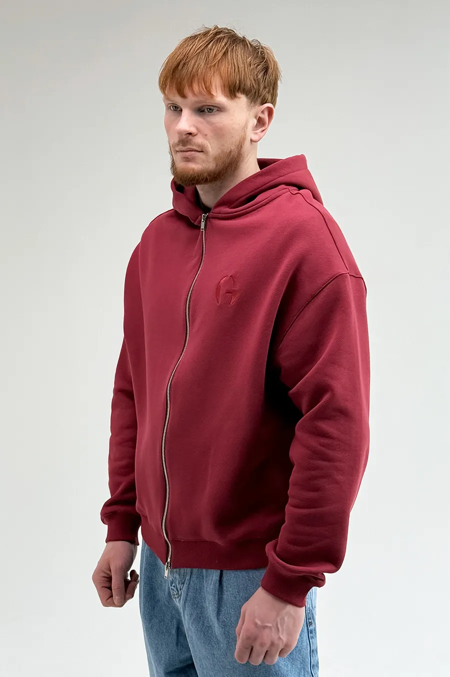 GARAGE Black Island zip up hoodie in diagonal cotton with bordeaux embroidery