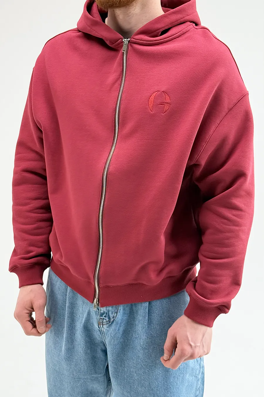 GARAGE Black Island zip up hoodie in diagonal cotton with bordeaux embroidery